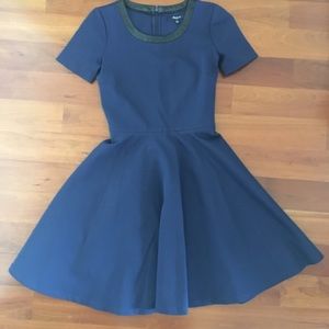 Madewell dark blue w leather trim cocktail dress